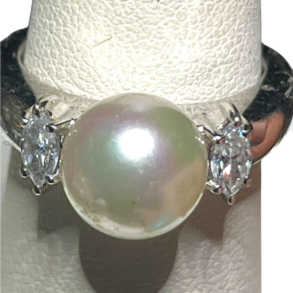 Vintage Sterling Silver Genuine  Pearl CZ Ring size 6.5 - Picture 10 of 10